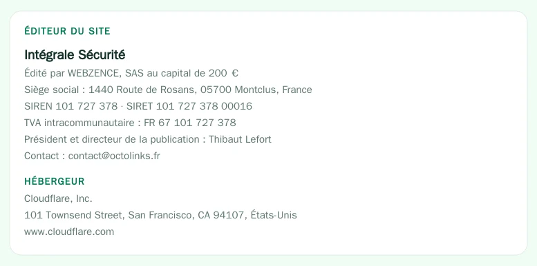 Coordonnées légales de l&rsquo;éditeur et de l&rsquo;hébergeur du site