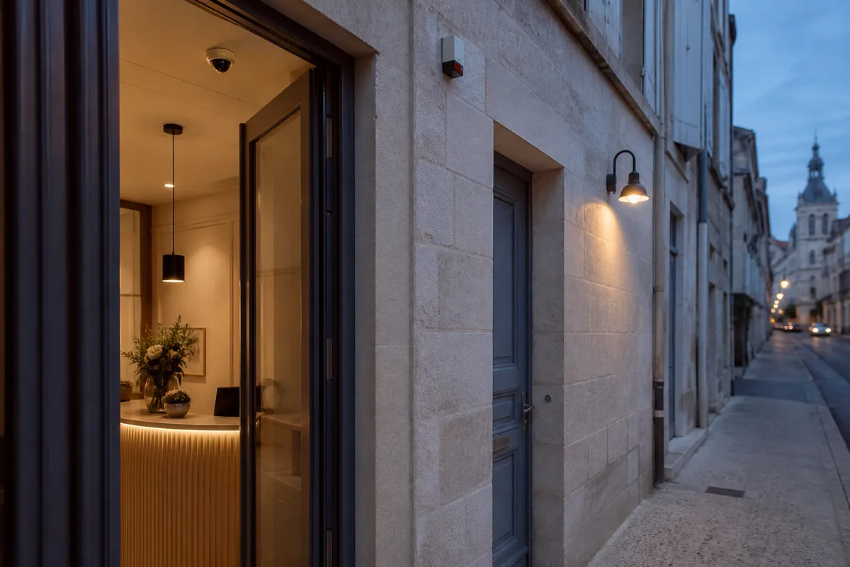 Comptoir de réception d&rsquo;un hôtel avec caméra discrète au plafond