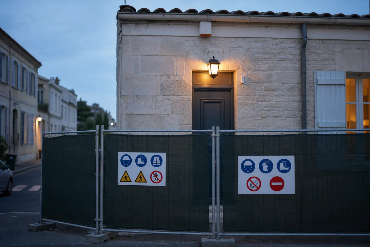 Clôture de chantier fermée avec panneaux d’accès réglementé