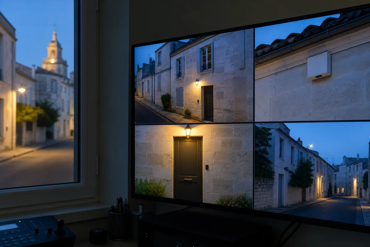 Écran de supervision affichant plusieurs flux vidéo dans un local technique
